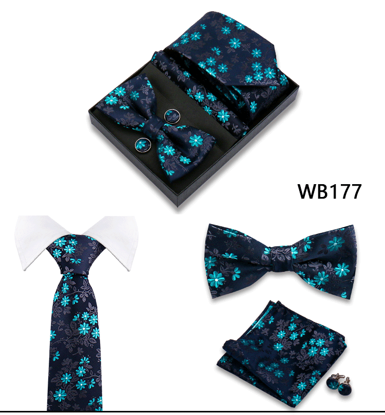 Herren-Krawatte in Geschenkbox, Fliege und Einstecktuch, Manschettenknöpfe-Set für Männer, Hochzeit, Business, formeller Anzug, individuelle Krawatte, Gravata-Geschenkset – Detail 17