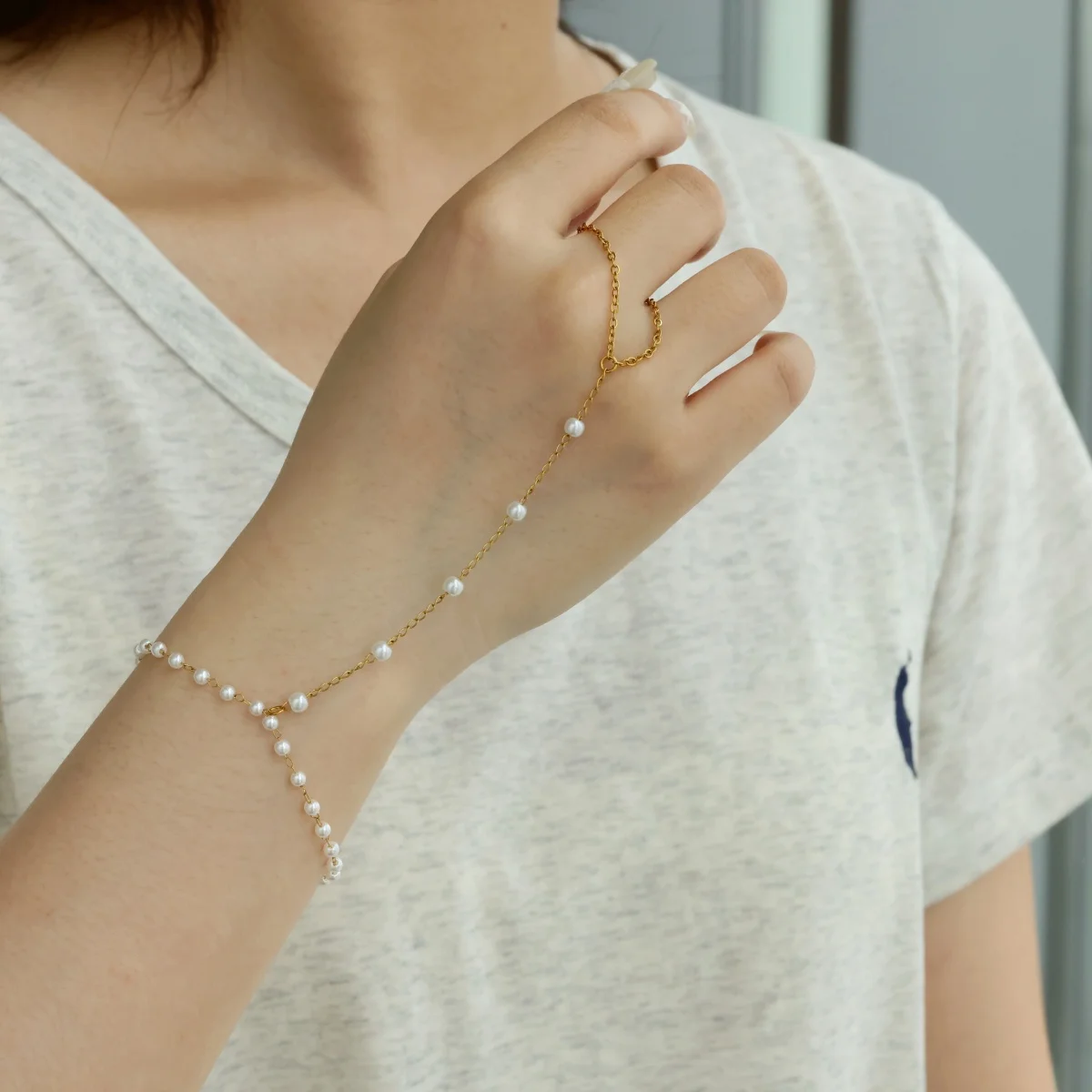 Stainless Steel Peral Chain Bracelet Women Gold Color