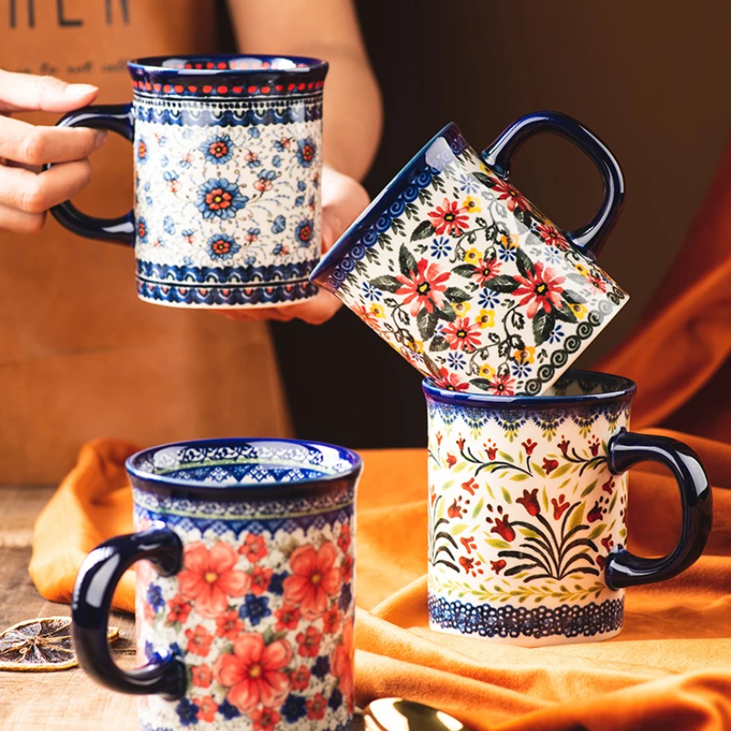 Taza de café con flores originales Kawaii, tazas de desayuno de porcelana Muesli de té de leche hermosa, Taza de cerámica de 400ml, regalo creativo para amigo