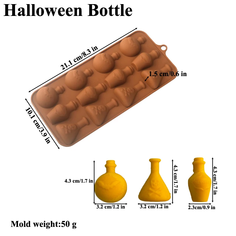 Halloween Silicone Cake Mold, Pumpkin Skull Bat Tombstone Ghost Spider Witch Shape Choc... - SKU HSCM1908 - UGI Packaging