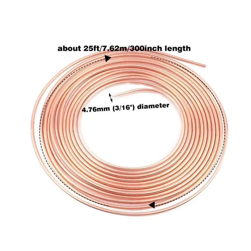 Copper Brake Line Kit 3/16 X 25ft Non-rust Car Brake Line Tubing Copper-Nickel Coated Alloy Tubing Coil Kit Tube Roll brake pipe hose brake line lock kit
