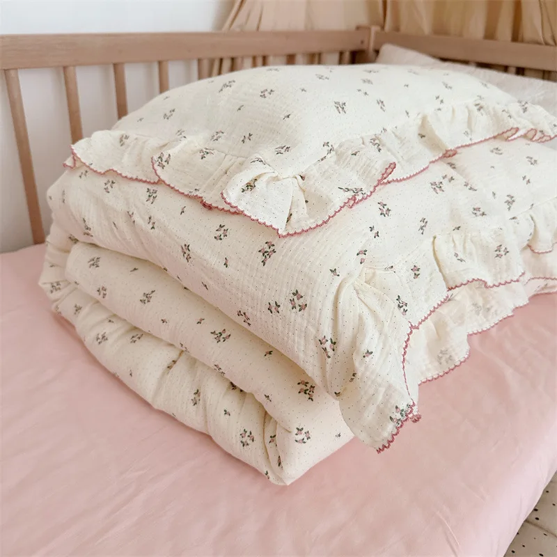 Luxurious Cotton Muslin Ruffle Duvet Cover Set for Kids Childrens Bedding Set-Soft & Breathable