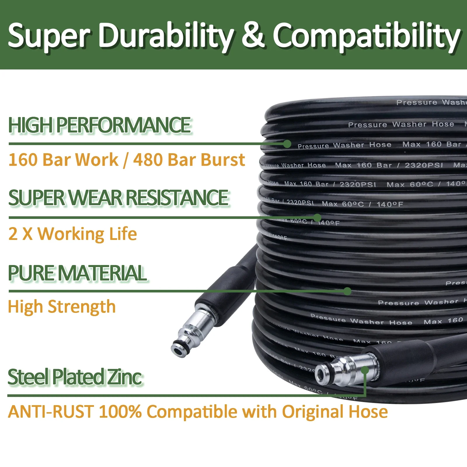High Pressure Water Cleaning Hose Pipe Pressure Washer Hose 6 10 15 m for AR Michelin Black & Decker Makita MAC Allister Stanley 2