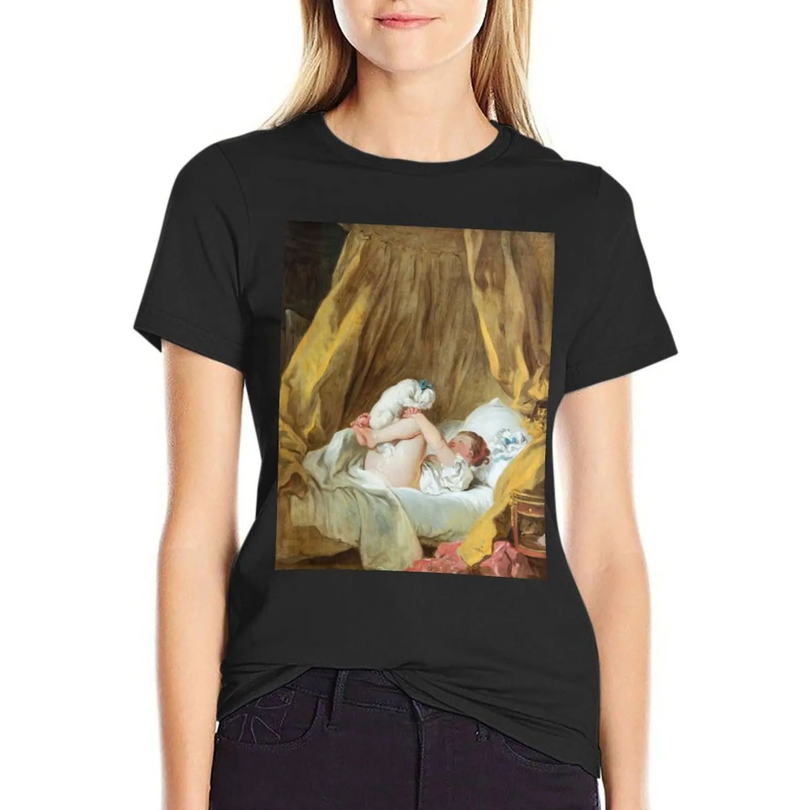 Girl with dog - Jean-Honoré Fragonard T-Shirt summer tops cute tops Short sleeve tee Blouse t shirt dress Women