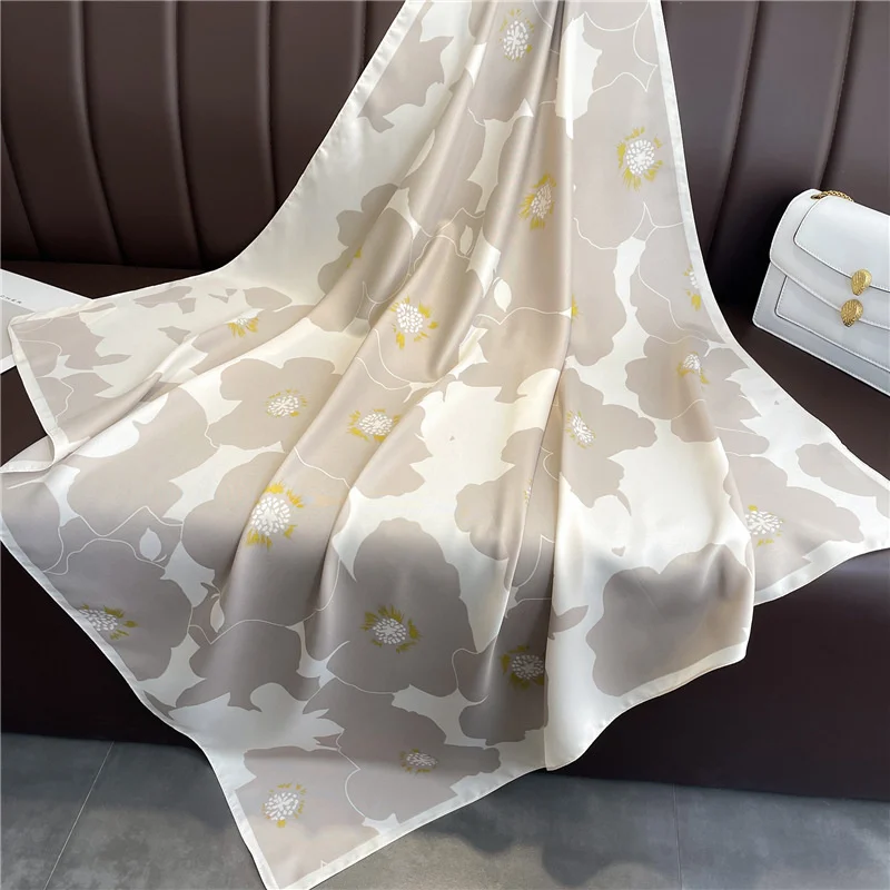 2024 New Silk Scarf Flower Color Matching Scarf Twill Silk Square Scarf 90cm Travel Sunscreen Shawl Headscarf Female 5