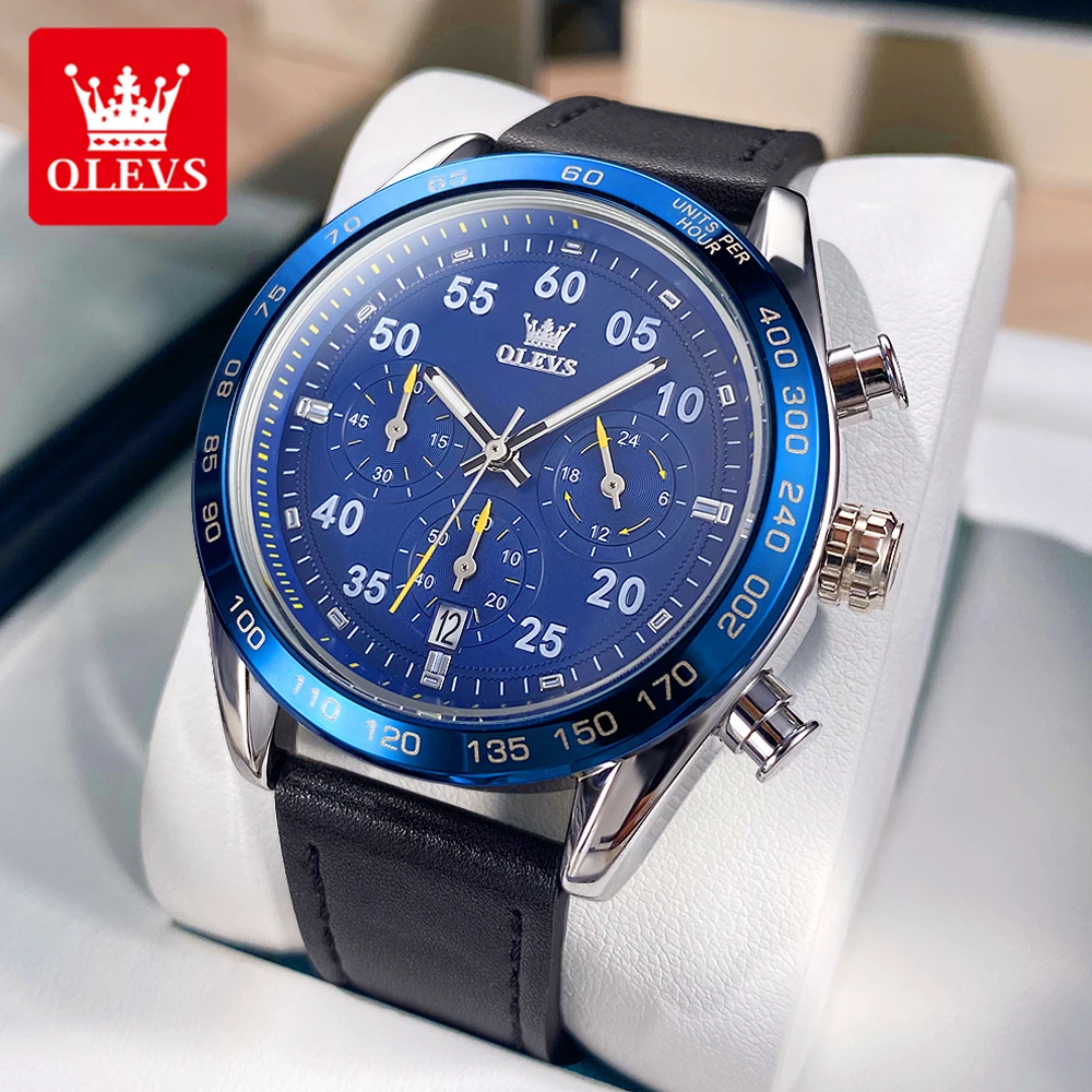 

OLEVS TY703 Chronograph Quartz Watch For Men Number Scale Auto Date Leather Wristwatch Waterproof Luminous Original Dress Watch