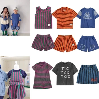 Abbigliamento per Bambine, Nuova Collezione Estiva, T-Shirt e Pantaloncini a Righe, Graziosi Top in Cotone, Giacca in Denim per Bambini, Set Completi per Bambini