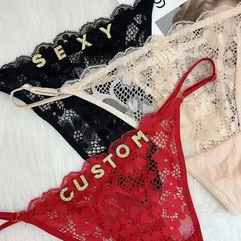 Custom Name Thong Shinny Letters Women Customized Lace Panties G-string Personalized Name Daddy Thongs His Name Underwear
