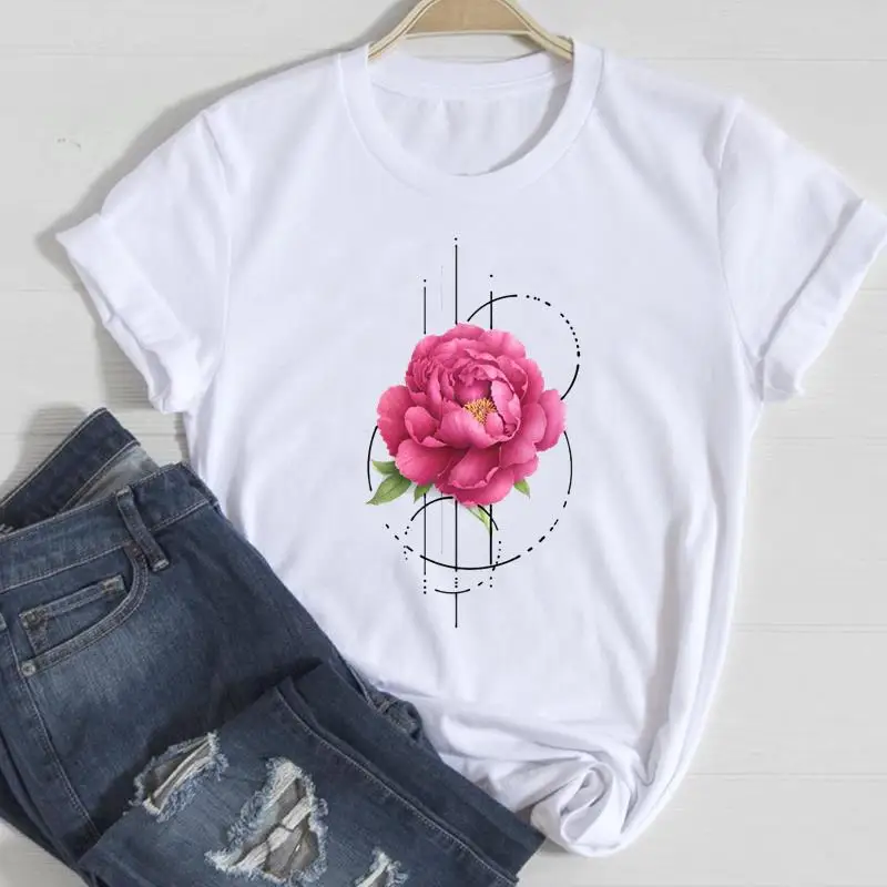 Clothing Floral Women Print European and American Short-sleeved T-shirt Women Clothing Tops Oversized T Shirt