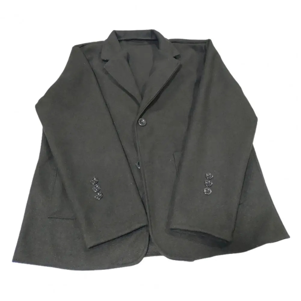 Denim Short Jacket Men Long Sleeve Suit Coat with Vertical Pockets Elegant Wool Suit Coat with Lapel Pockets Classic Jacket