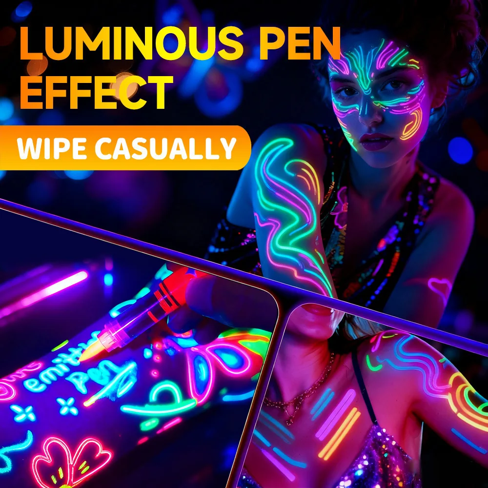 Vibrant Glow-in-the-Dark Fluorescent Highlighter Pens Set