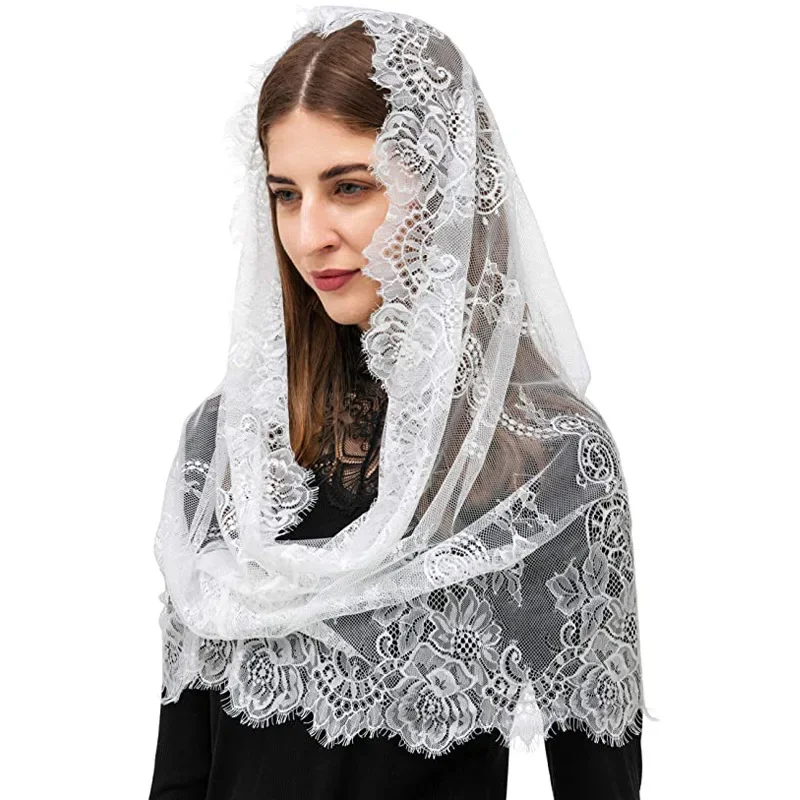 Bridal Veil Catholic Church Veil Lace Mantilla Veil For Church Latin Mass Spanish Style Lace Head Scarf Shawl White Black Catholic Chapel Veil For Wedding Bride