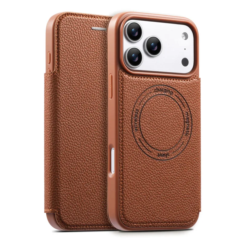 Wireless Charging Leather Flip Case with Magnetic Closure and Card Slots