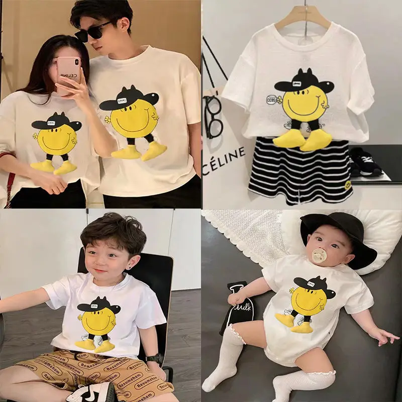

Summer Parent-child Outfits Baby Romper Father Mother and Daughter Son Matching Clothes Set Dad and Baby Cartoon T-shirt