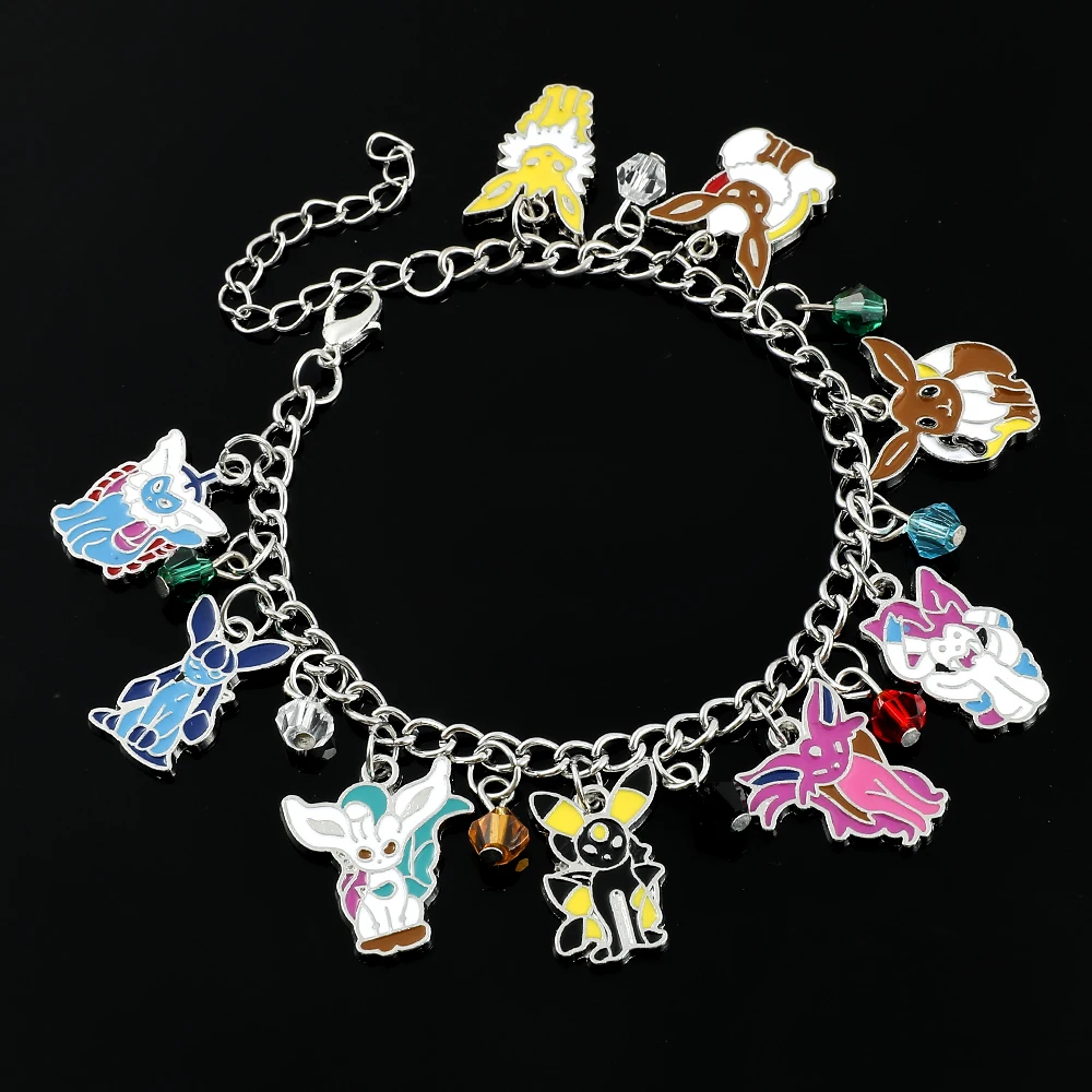 

Anime Pokemons Bracelet Cute Cartoon Eevee Pendant Metal Enamel Charm Bangle Women Fashion Jewelry Hand Chain Girl Gifts