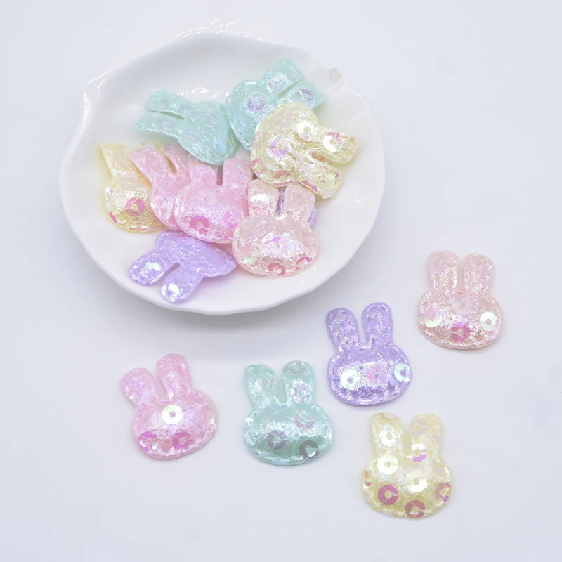 100pcs 20*25mm Glitter Kaninchen Applikation gepolsterte Patches für Kleidung Hut Handwerk Näh zubehör DIY Kopf bedeckung Haars pangen Bogen Dekor