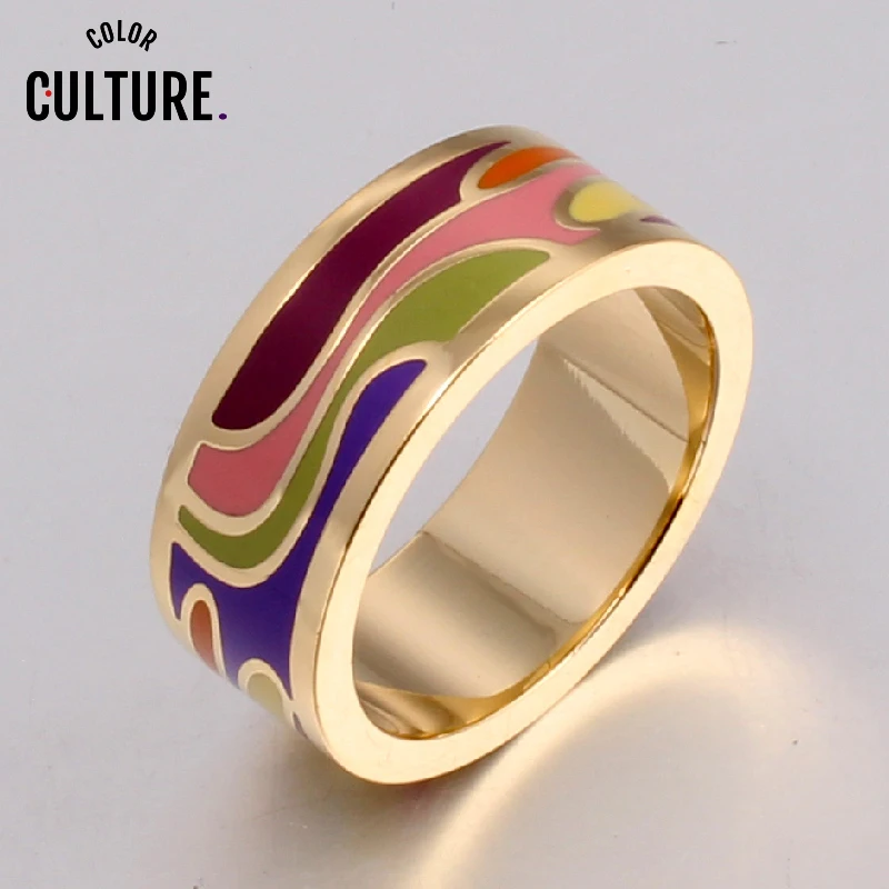 

Beautiful Geometry Color Vintage Enamel 0.8cm Width Gold Rings for Women Ethnic Jewelry
