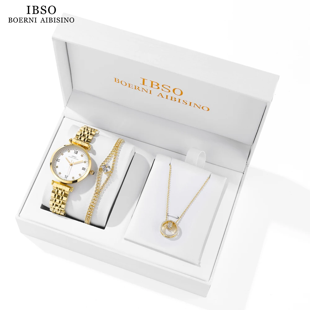 IBSO New Elegant Women Watch Set Japanese Quartz Movement 3ATM Waterproof  Stainless Steel Mesh Band Luminous Hands Love's Gifts