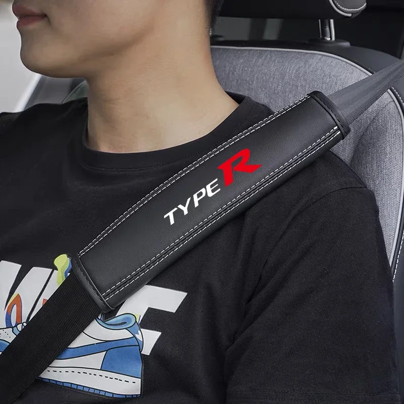 2Pcs Nappa Leather Seat Belt Shoulder Cover Protection Pads for Honda Type S Type R Civic Accord Mugen FK8 FK2 Car Accessories