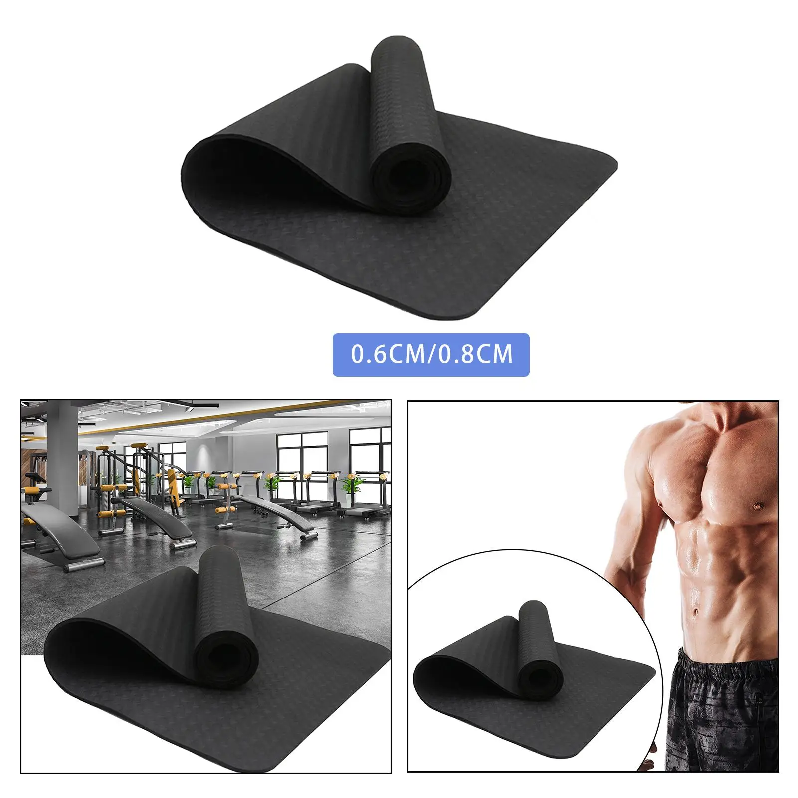 Yoga Mat Black for Men Women Anti Tear Nonslip Fitness Mat Pilates Mat for Fitness Workouts Stretching Household Home Yoga Floor