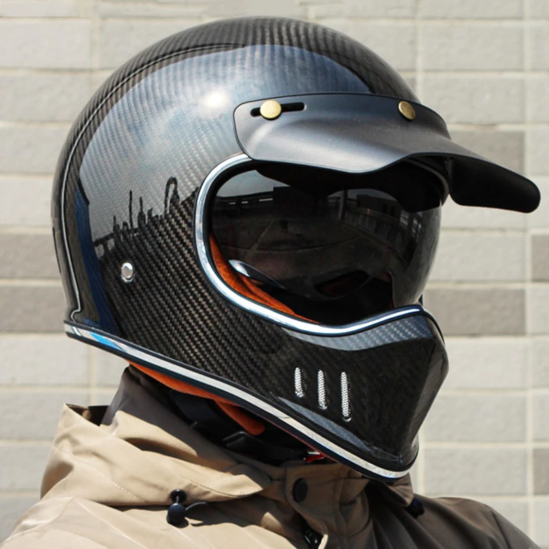 Retro 3c Full Face Motorcycle Helmet Dot Certification Carbon Fiber Shell Protection Moto