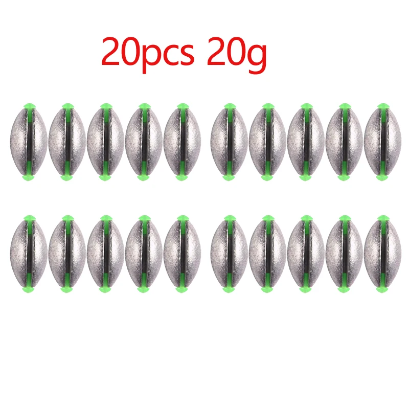 Olive Shaped Lead Fishing Weights with Plastic Core - 20-Pack, 2g-30g
