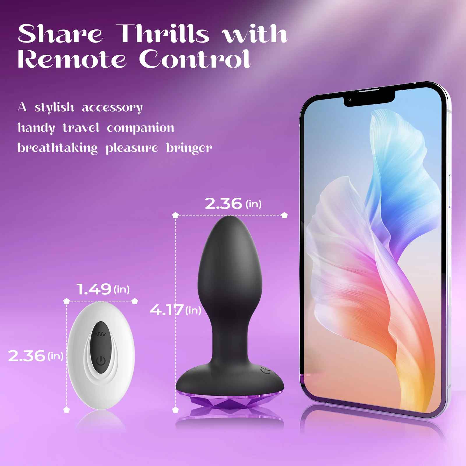 Plug Anal Rotatif Vibrant Avec Strass - Télécommande, Couleur Violet, Neuf