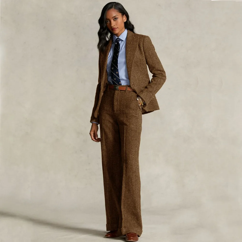 Women's Herringbone Suit 2-piece Set (jacket + Pants) Formal Suits for Women Single-breasted Elegant Women's Sets Lapel Fashion
