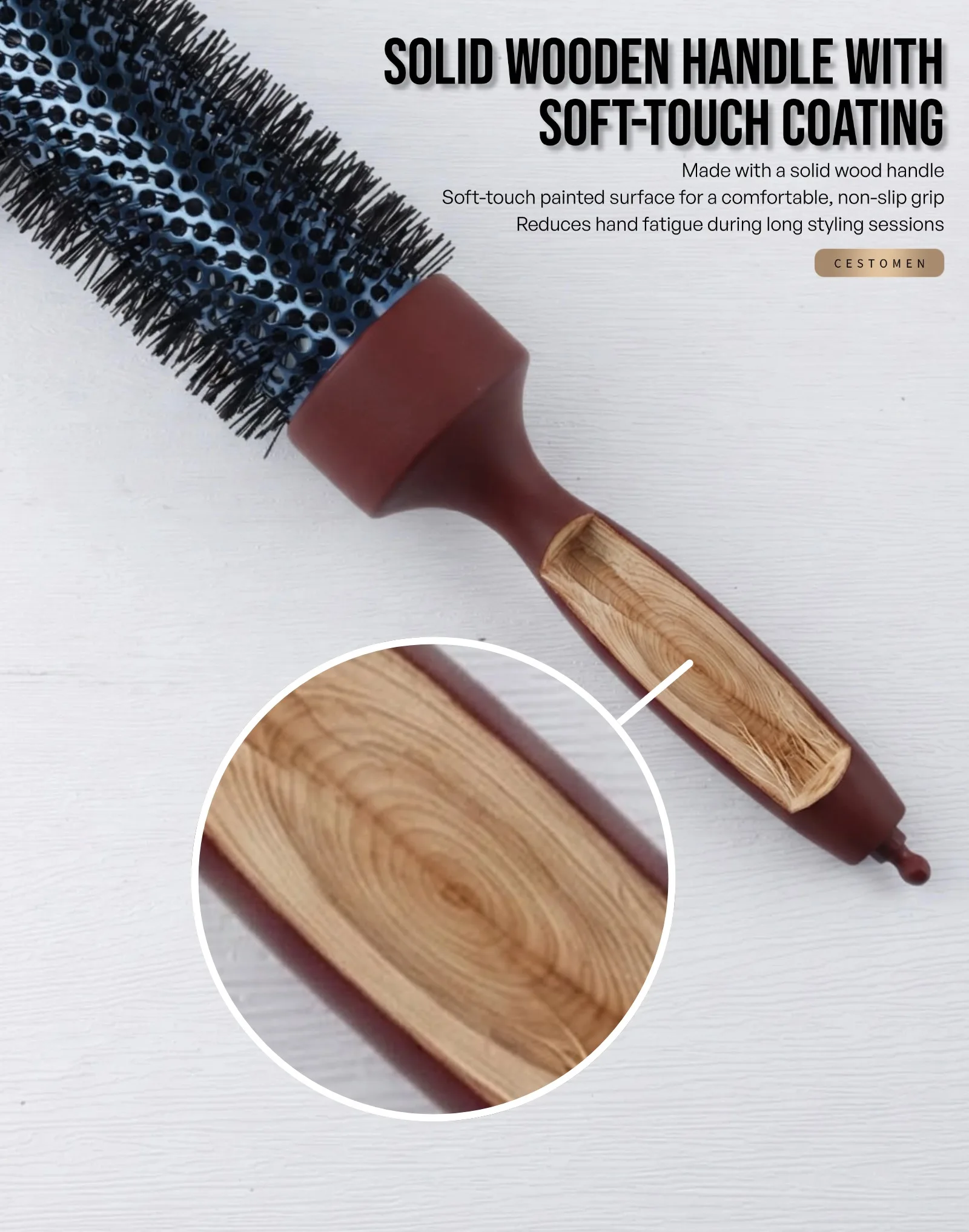 1/3 Stück Professionelle Rundbürste in 3 Größen für Friseure, Holzgriff mit Nylonborsten, Abnehmbarer Griff, Friseur-Haarbürste – Detail 9