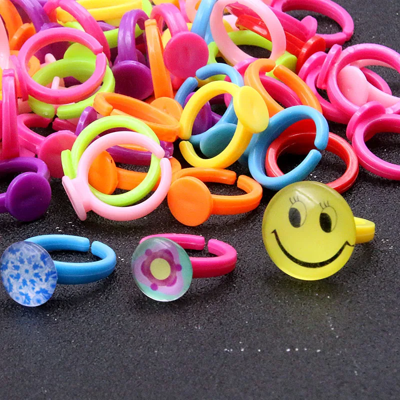 100pcs 14mm Plastic Rings Cabochon Base Blank for DIY Jewellery Making  Supplies Kid Girl Craft Material