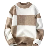 Loose Crew Neck Pullover Sweater Men's Autumn Winter Fashion Brand Lazy Style Color Block round Neck Simple Match Top