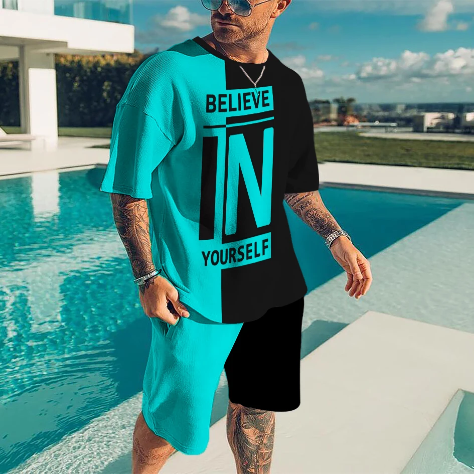 Summer Cool Believe In Yourself Men's Short-sleeved Tshirts Shorts Suit Beach Tracksuit 2 Piece Set Outfit Set Casual Breathable