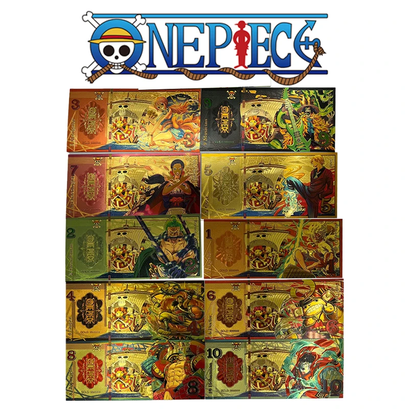 Anime One Piece Toy Golden Cards PVC Zoro Luffy Nika 10 Kinds Commemorative Banknote Collections Toys Gifts For Party