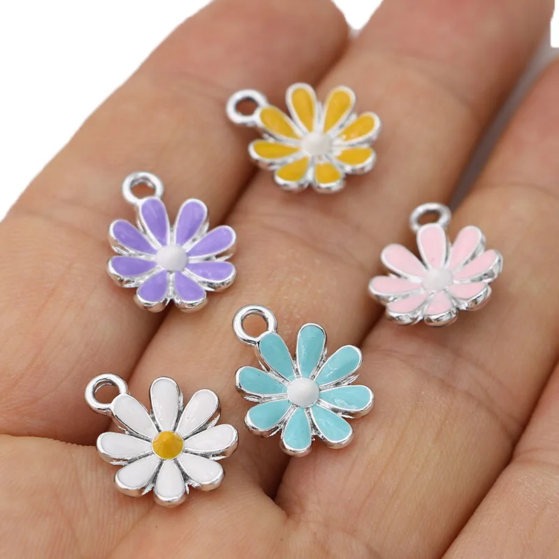 10Pcs Zinc Alloy Metal Enamel Flower Charms For Jewelry Making Supplies DIY  Cute Earrings Pendant Bracelet