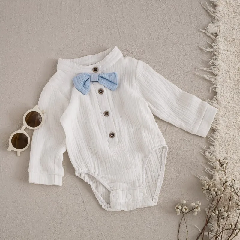 Fohuanky Formele outfit babyjongen Heren Kleding Set Romper Shirt met Strik Bretels Broek & Hoed voor bruiloft verjaardagsfeestje (Khaki, 6-9 Maanden