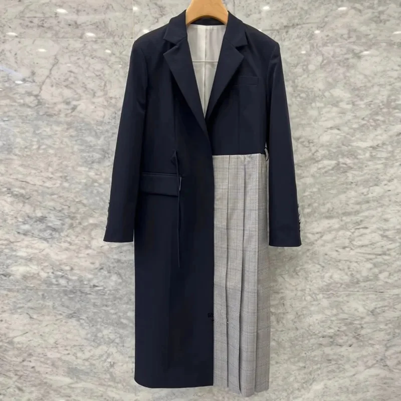 

Vintage Patchwork Plaid Trench Coat Korean Contrast Color Long Sleeve Women Windbreaker 2023 New Autumn Clothing Y4386