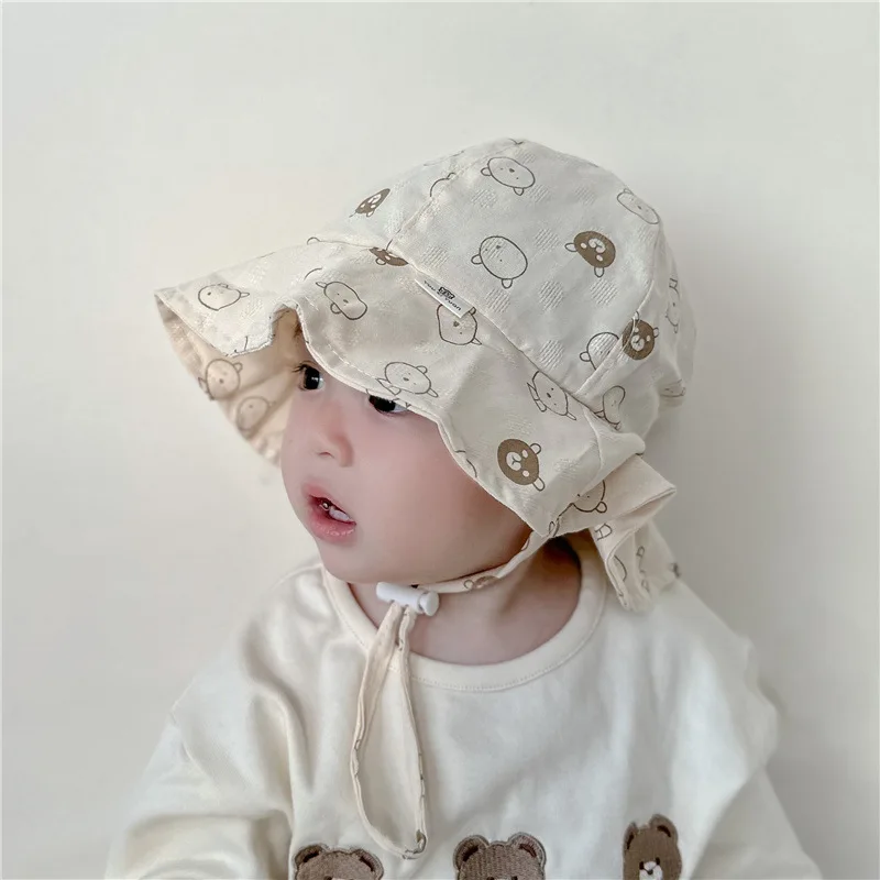 귀여운 곰 양동이 모자, 어린이 태양 보호 모자, 여름 어부 모자, 2023 어린이 양산 비치 모자