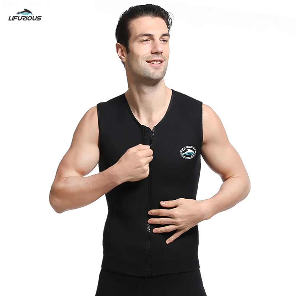 

New 3MM Neoprene Diving Tank Top Split Men's Swimming Warm Tank Top Surfing Motorboat Sailing Front Zipper Sleeveless Tank Top