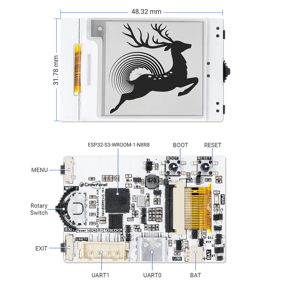 1.54 Inch E-paper E-ink 152*152 ESP32-S3 HMI Display Black/White Driven By SPI Interface for Arduino /ESP/MicroPython e paper display