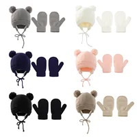 Cute Knitted Pompom Baby Hat Thick Warm Girl Boy Beanie Winter Ear Warm Cap Kids Glove Hats Bonnet Muts for Newborn 2