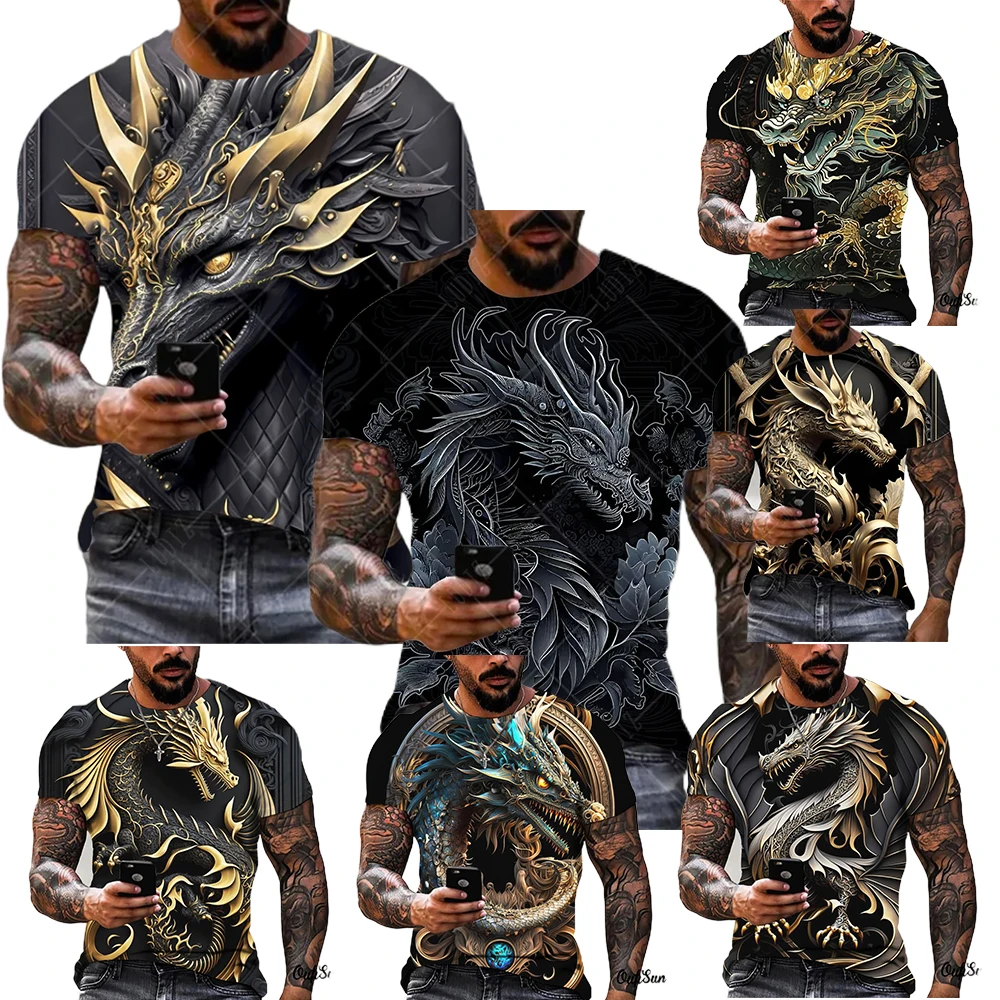 3d printed t shirts Dragon Pattern Men's Short-sleeved Oversized Streetwear Tees Summer Casual Tops