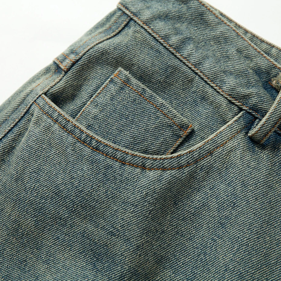Vintage Men Denim Shorts Pokcet Patchwork Casual Loose Shorts Streetwear Harajuku Hip Hop