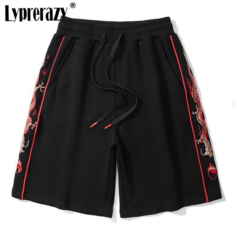

Lyprerazy Summer National Tide Dragon Embroidery Casual Shorts Men's Loose Straight Sports Chinese Style Shorts