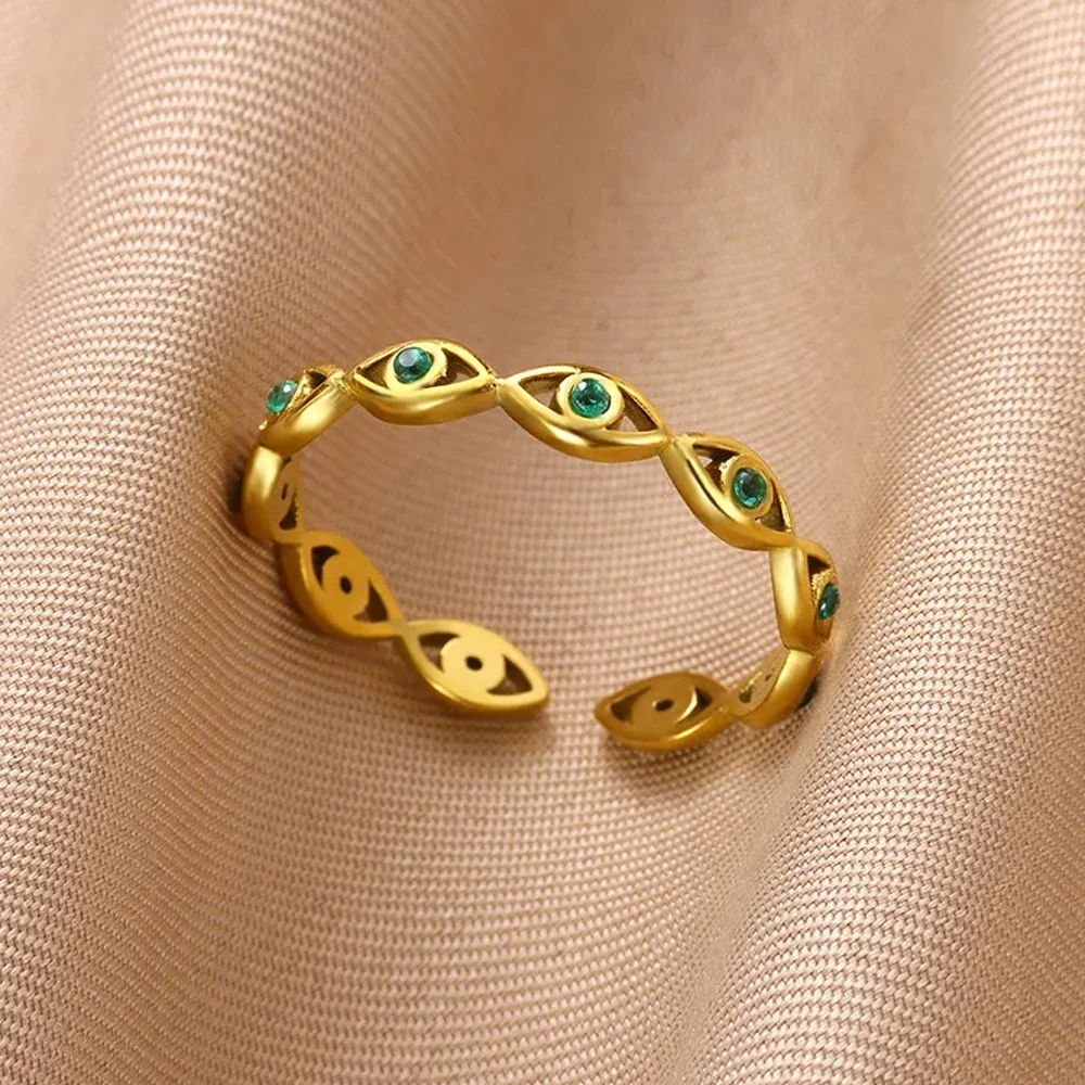 Dainty Zircon Shell Starfish Turtle Evil Eye Rings Stainless Steel Ring Women Anti Fading Golden Charm Jewelry Accessories Gifts 6