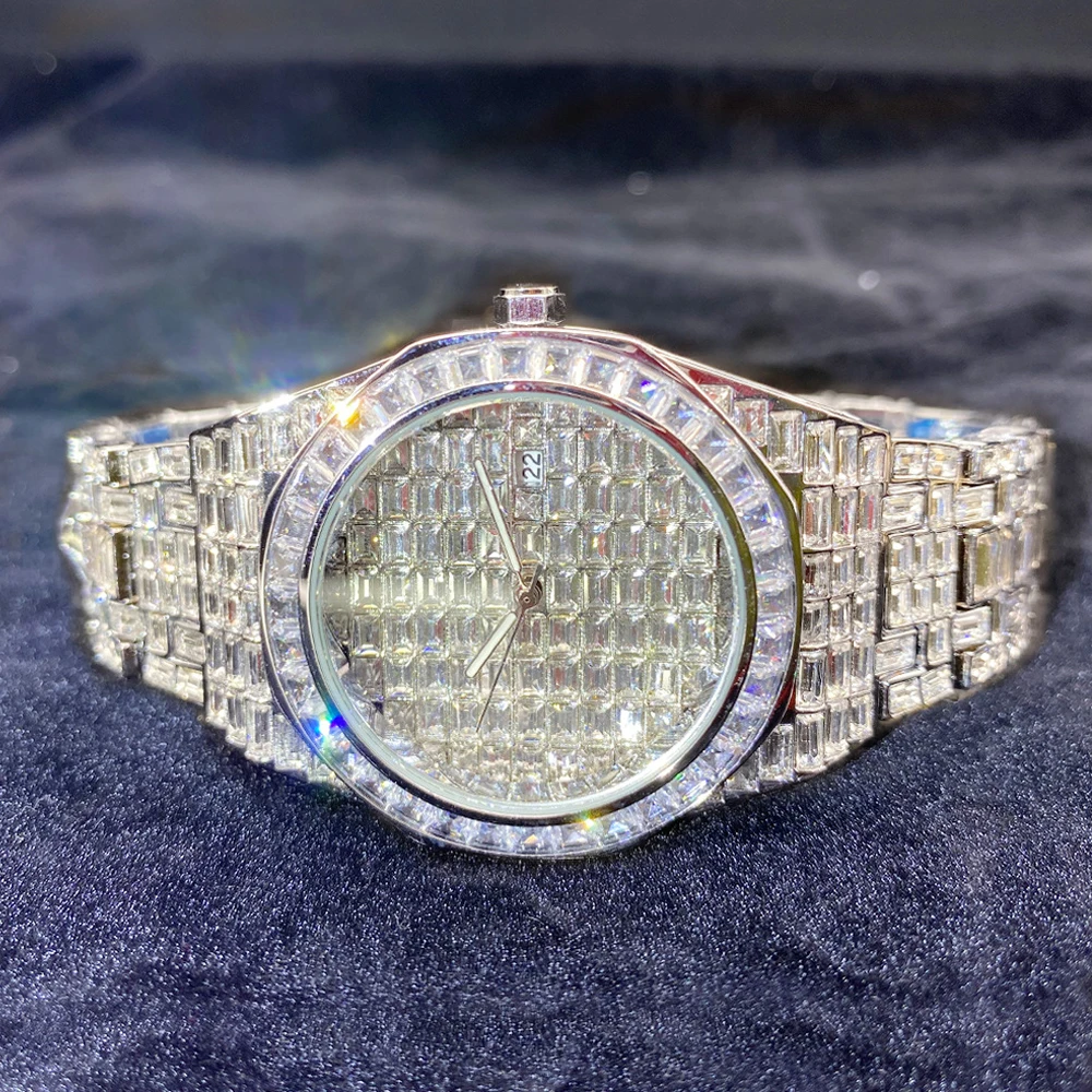 Dropship Mens Watches Top Brand Luxury Hip Hop Full Baguette Diamond Watch Men Iced Out Waterproof Male Clock Relogio Masculino