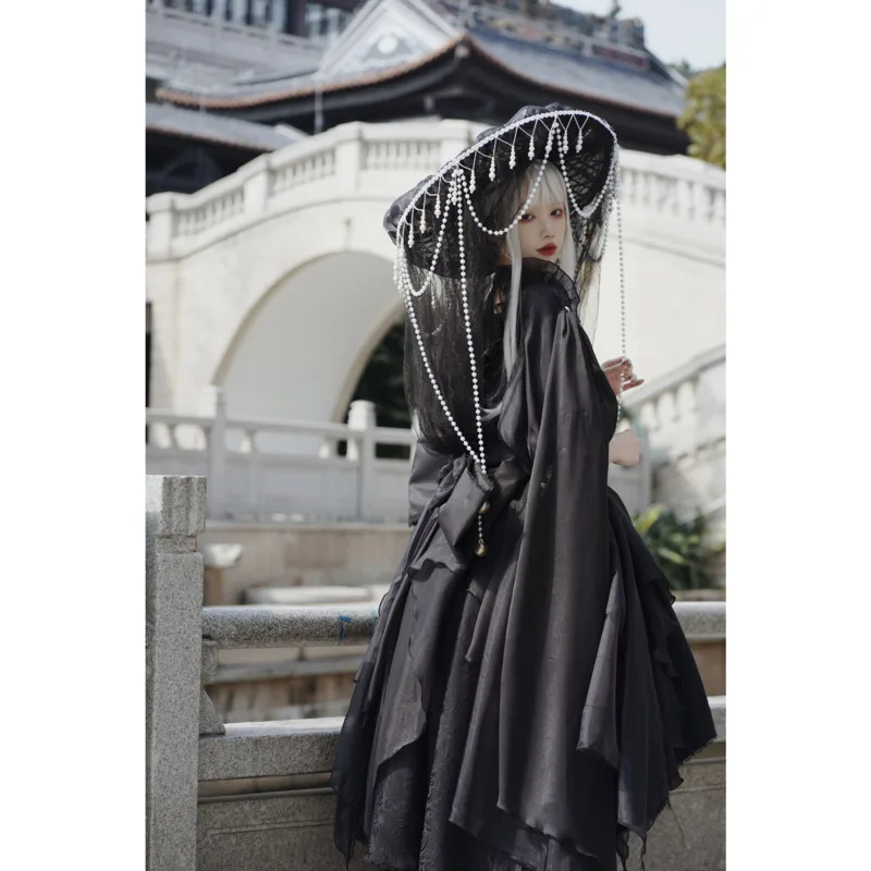 Hanfu Veil Screen Fence Pearl Hat Ancient Xiake Bead Curtain Super Fairy Elegant Sunscreen Hat Cosplay Tian Guan Ci Fu