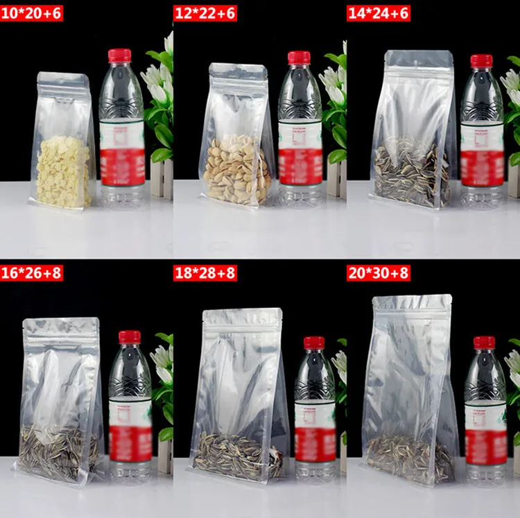 50pcs 3D Stand up Plastic Ziplock Storage Bag Clear Window Coffee Beans Sugar Snack Biscuit Nuts Beans Gifts Packaging Pouches 6