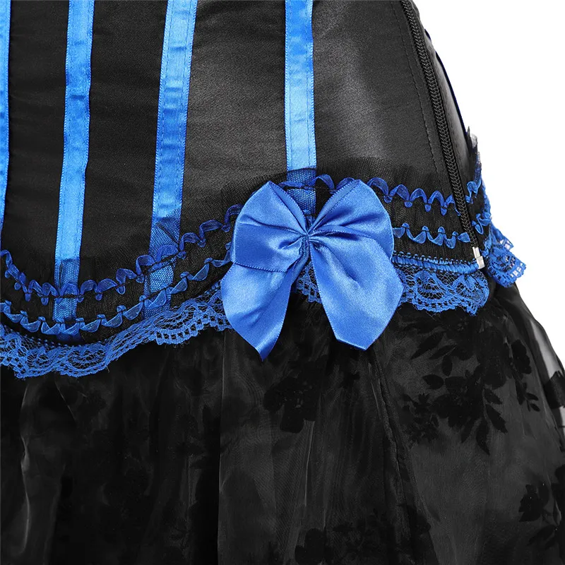 Corset Dress For Women High And Low Skirt Tulle Long Lace Stripe Bustier Plus Size Gothic Burlesque Exotic Costumes Halloween
