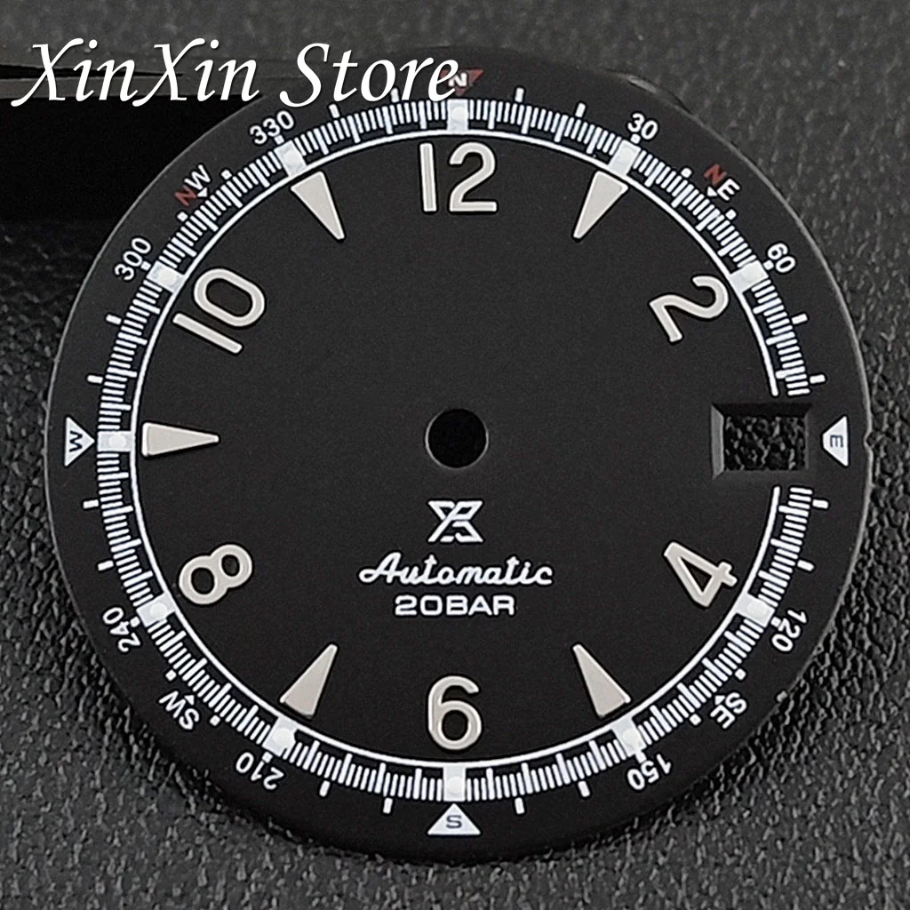 Green Luminous Retro Matte Watch Dial with Hands, 28.5mm