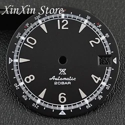 Sky Blue Retro Watch Dial with Green Luminous Hands - Matte Finish 28.5mm (Black Silver Dial)